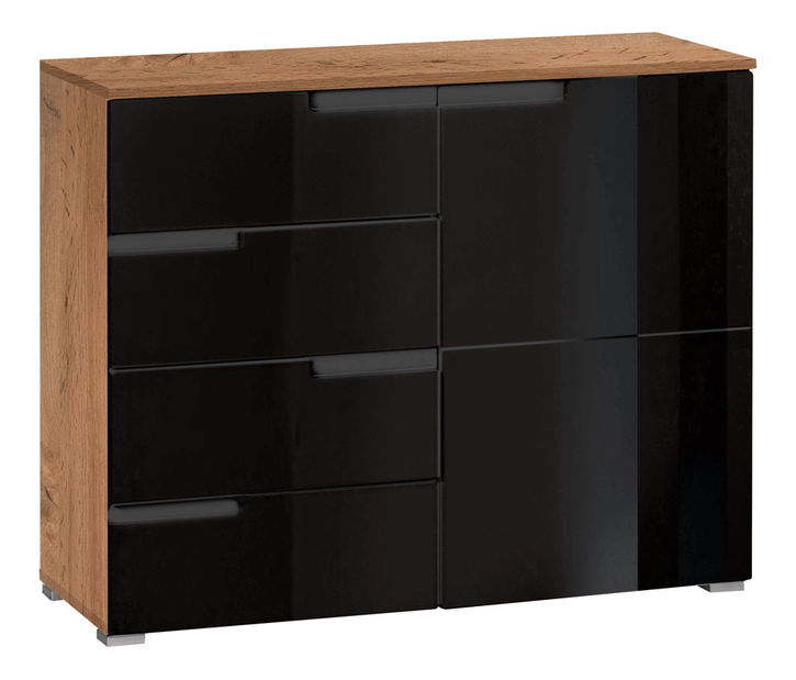 Kombinovaná komoda Merissa typ 3 (černý lesk + dub wotan)