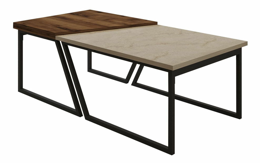 Set konferenčních stolků Veronico (travertin + ořech rustikální)