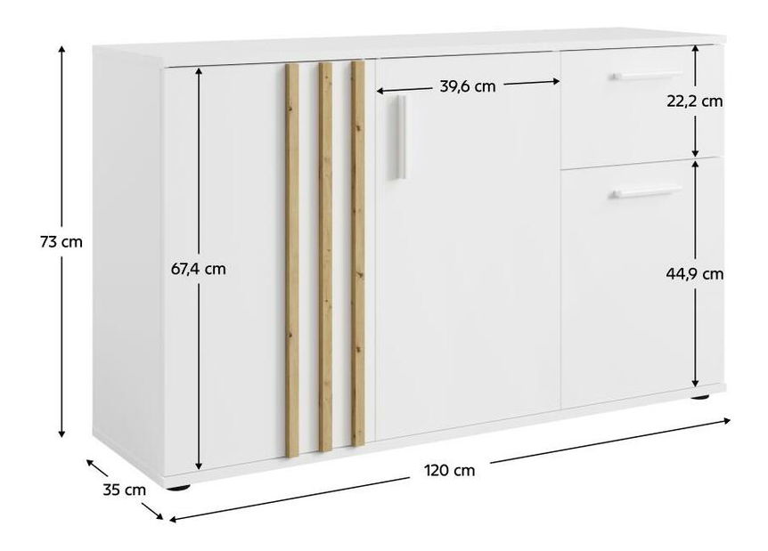Komoda Tullin 2 (bílá + dub artisan)