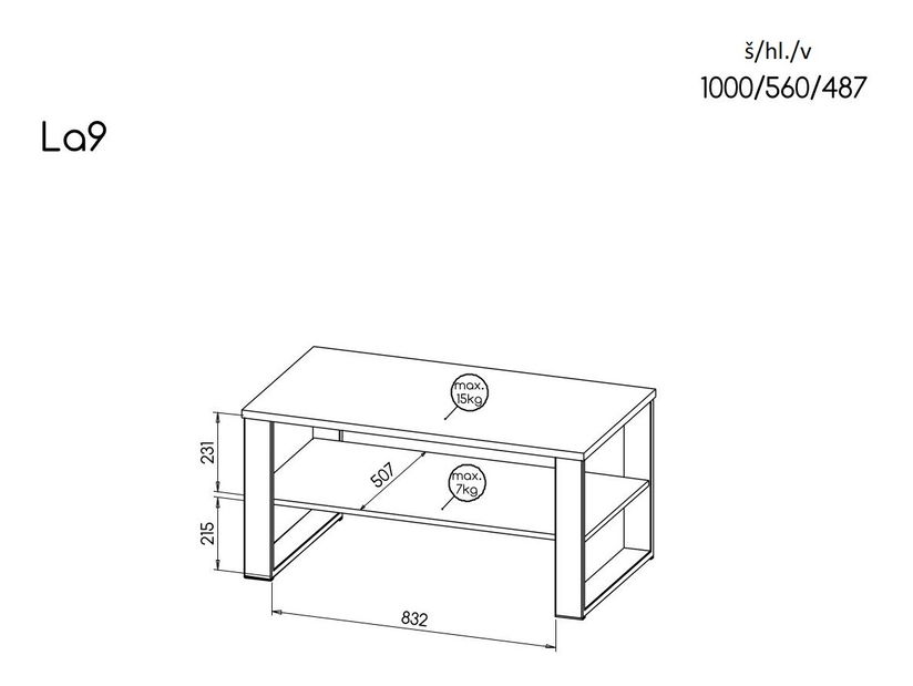 Konferenční stolek typ LA9 Laticia (matná černá + dub wotan)