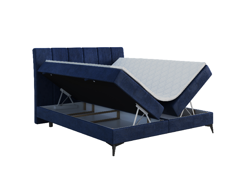 Jednolůžková postel Boxspring 90 cm Axel (tmavě modrá) (s matrací a úl. prostorem)