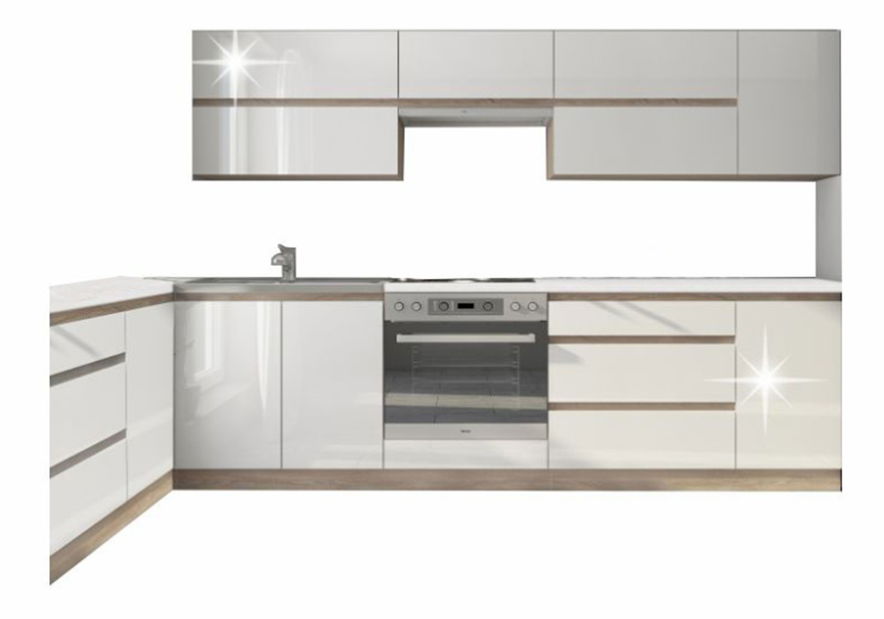 Kuchyňská sestava 260 cm Lina (dub sonoma + vysoký lesk bílý)