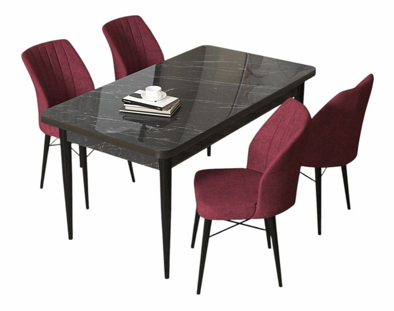 Jídelní set Arpo (mramor černý + vínová) (pro 4 osoby)
