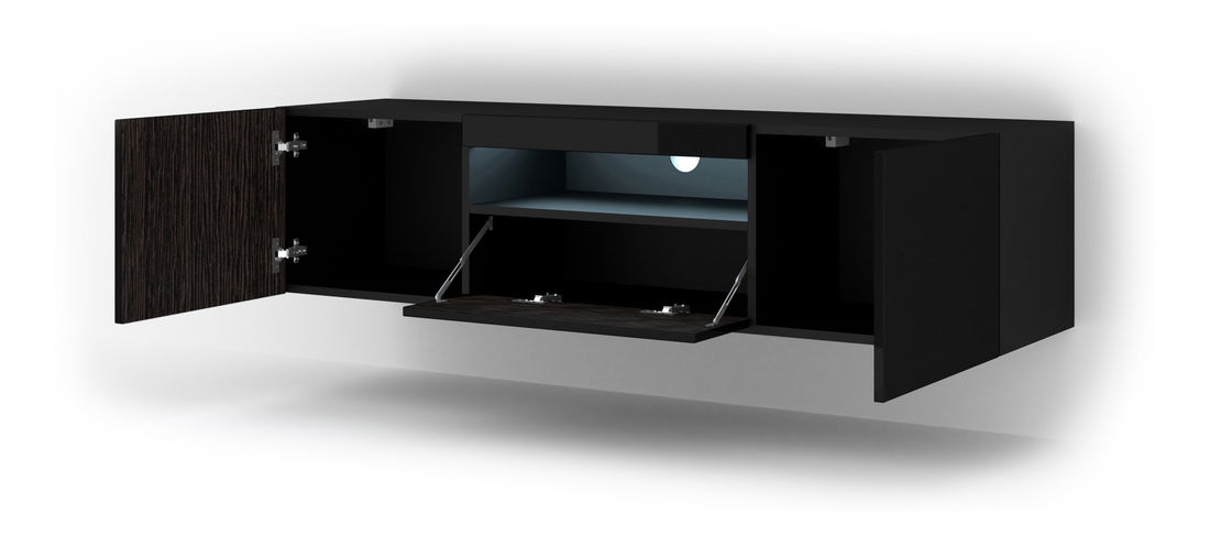 TV stolek/skříňka Aurinko 150 (lesklá černá) (s osvětlením)
