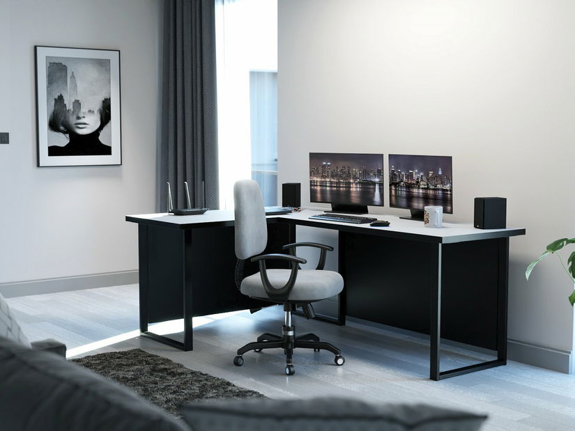 Rohový pc stůl Vintid (bílá + černá) *bazár