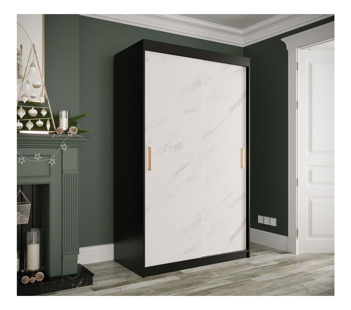 Šatní skříň 120 cm Marbelo T (matná černá + bílý mramor)