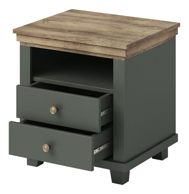 Noční stolek Elvina S Typ 22 (tmavě zelená + dub lefkas) *výprodej