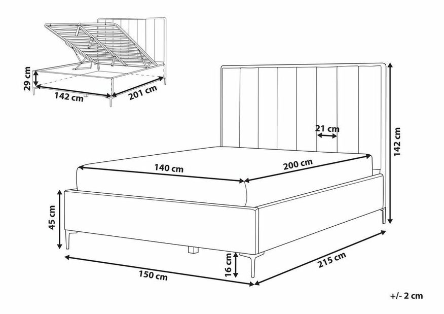 Manželská postel 140x200 cm Sanaza (světlošedá) (s úložným prostorem)