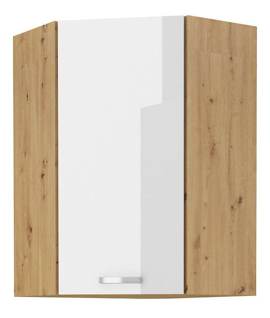 Horní rohová kuchyňská skříňka Arryn 60x60 GN-90 1F (45°) (korpus: dub artisan / fronta: lesk bílý)