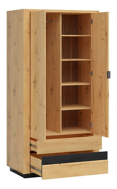 Šatní skříň BRW Ostia SZF2D2S (dub artisan + dub černý) (s LED osvětlením)