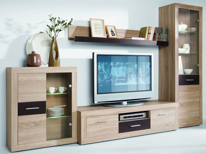 Obývací stěna Mezo dub sonoma + wenge (s osvětlením)