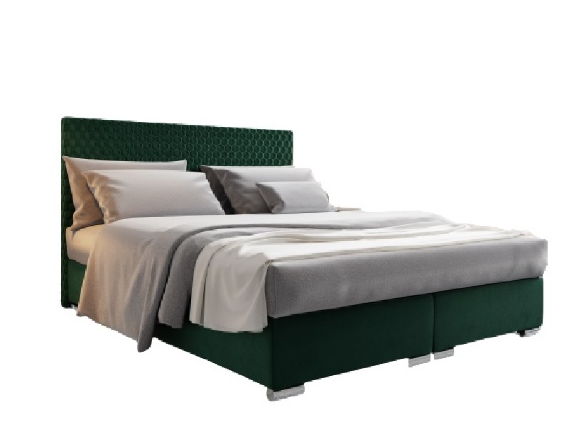 Kontinentální postel 140 cm Harlan Comfort (tmavě zelená) (s roštem, matrací a úl. prostorem)