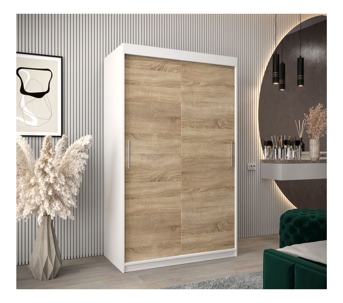 Šatní skříň 120 cm Toki (Bílá matná + Dub sonoma)