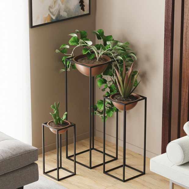 Dekorativní stojan na květiny Gwyneth (černá + měděná)