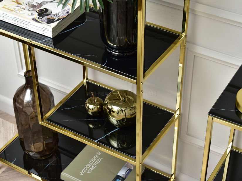 Regál Crips (černý mramor + zlatá)