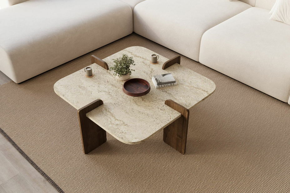 Konferenční stolek Poalo (travertin + ořech)
