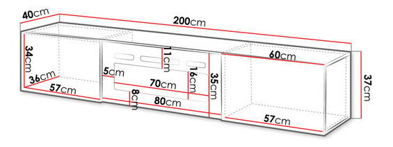 Závěsná TV skříňka s krbem Kdy 200 (černá + lesk černý + lesk bílý)
