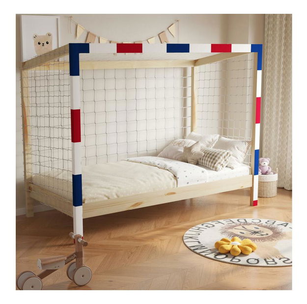 Dětská postel 90 cm Facilmente (přírodní + modrá + červená) (s roštem)