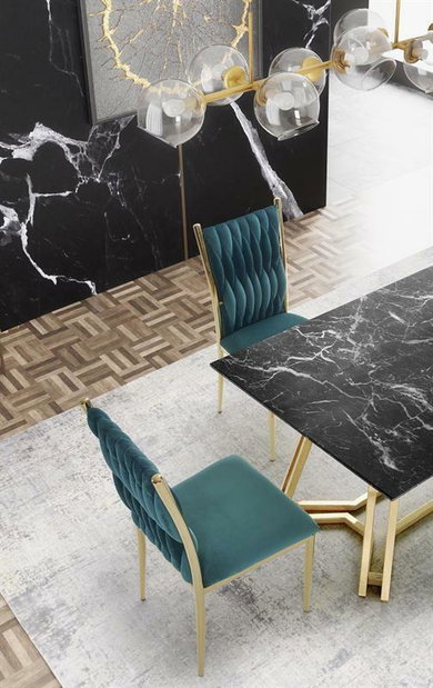 Jídelní stůl Kamoni (černý mramor + zlatá) (pro 6 osob)