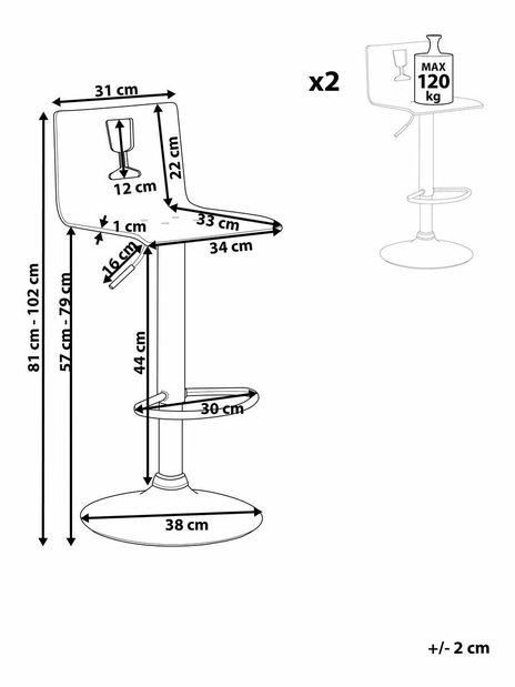 Set 2ks. barových židlí Bozen (průhledná) (bílý plast)