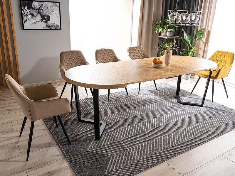 Rozkládací jídelní stůl 100-250 cm Perly (dub + černá) (pro 4 až 8 osob)