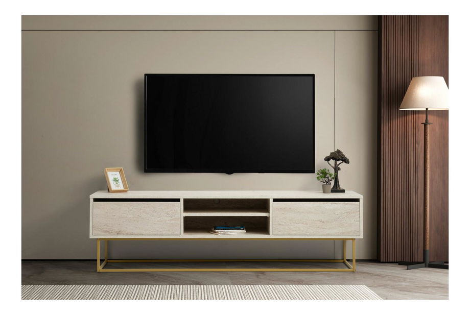 TV stolek/skříňka Elizei 180 (zlatá + mramor světlý)