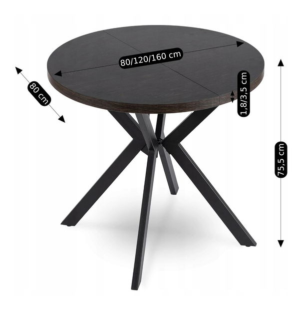 Rozkládací jídelní stůl Desistir (černá) (pro 4-8 osob)