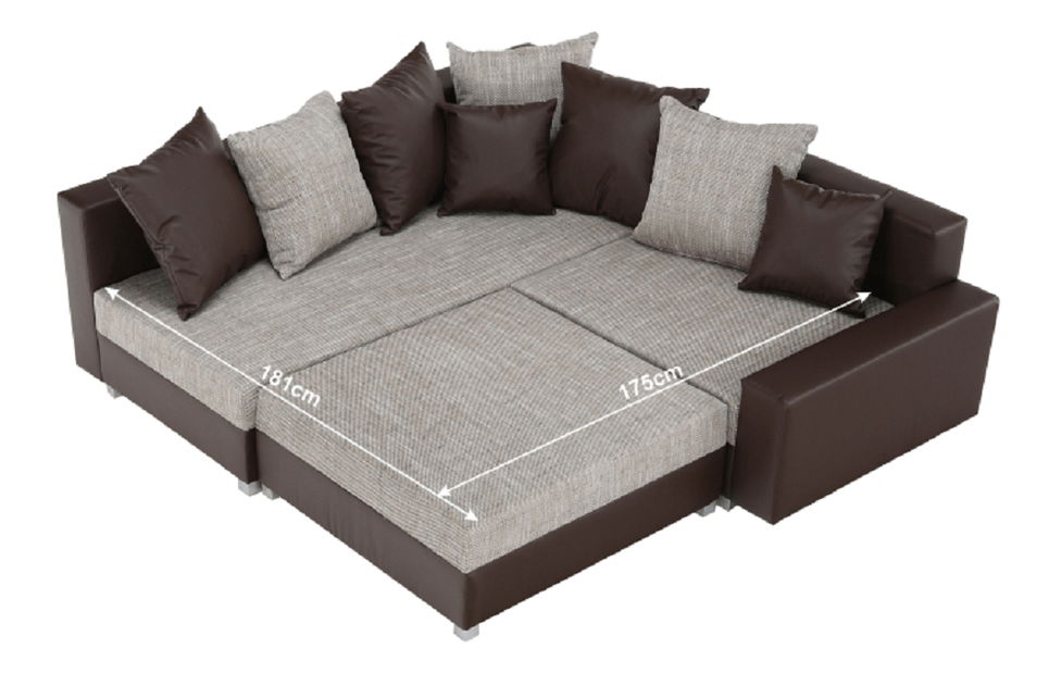 Rohová sedací souprava Pitton New hnědá (L) (s taburetem)