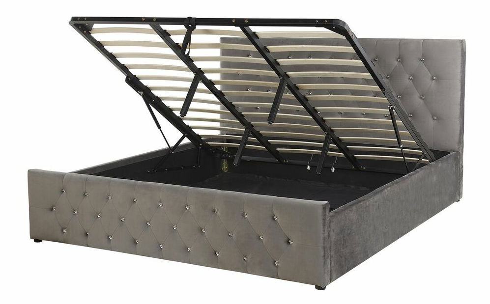 Manželská postel 180 cm AMESIA (šedá) (s roštem a úl. prostorem)