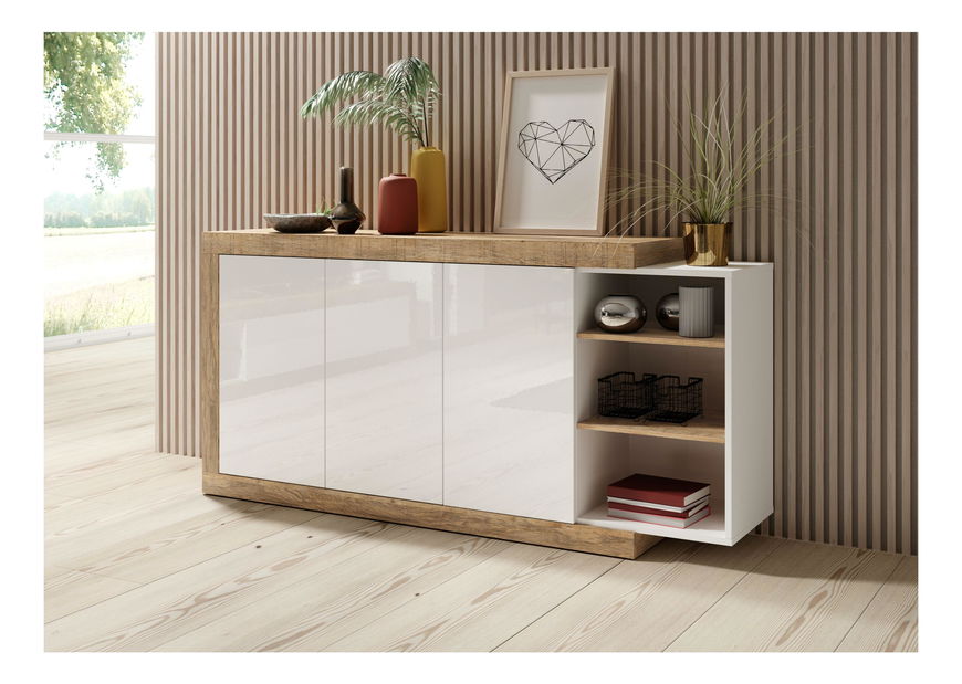 Komoda Sophia Typ 47 (dub samdal + bílá + lesk bílý)