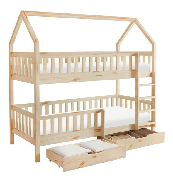 Dětská patrová postel 90 cm Virtuoso (přírodní) (s roštem) (s úl. prostorem)