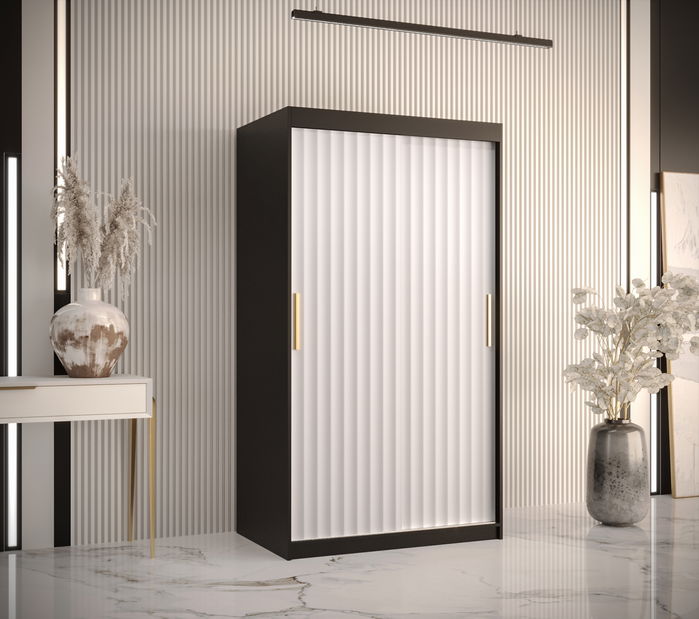 Šatní skříň 100 cm Riana Wa 1 120 (černá matná + bílá matná)