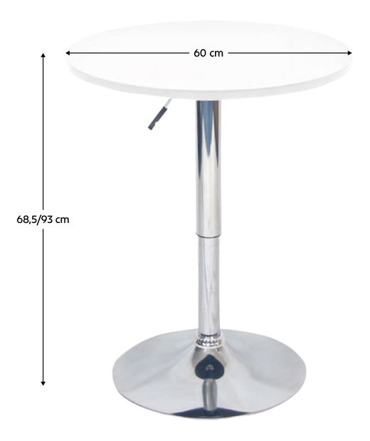 Barový stůl s nastavitelnou výškou Biria (bílá + chrom) 
