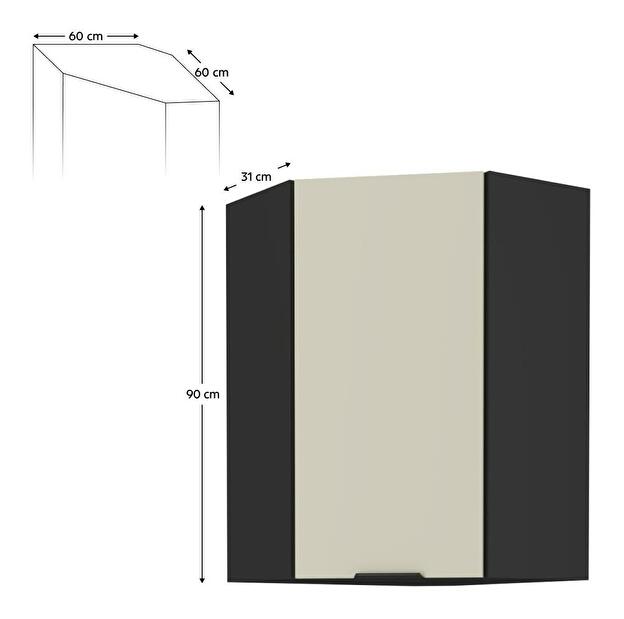 Horní rohová kuchyňská skříňka Arikona 60x60 GN 90 1F (kašmír + černá)