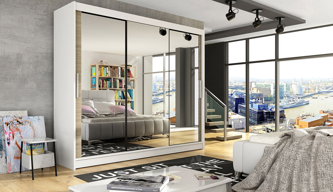 Šatníková skříň Ailene (bílá + dub sonoma)