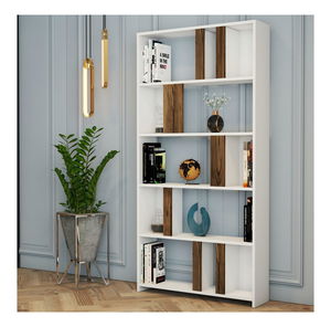 Regál Limba (bílá + ořechové dřevo)