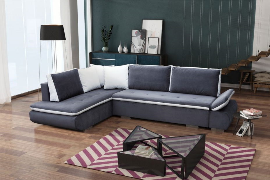 Rohová sedací souprava Arleen (tmavě šedá + bílá) (L)