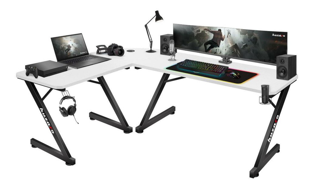 Rohový PC stolek Hyperion 7.0 (černá + bílá)