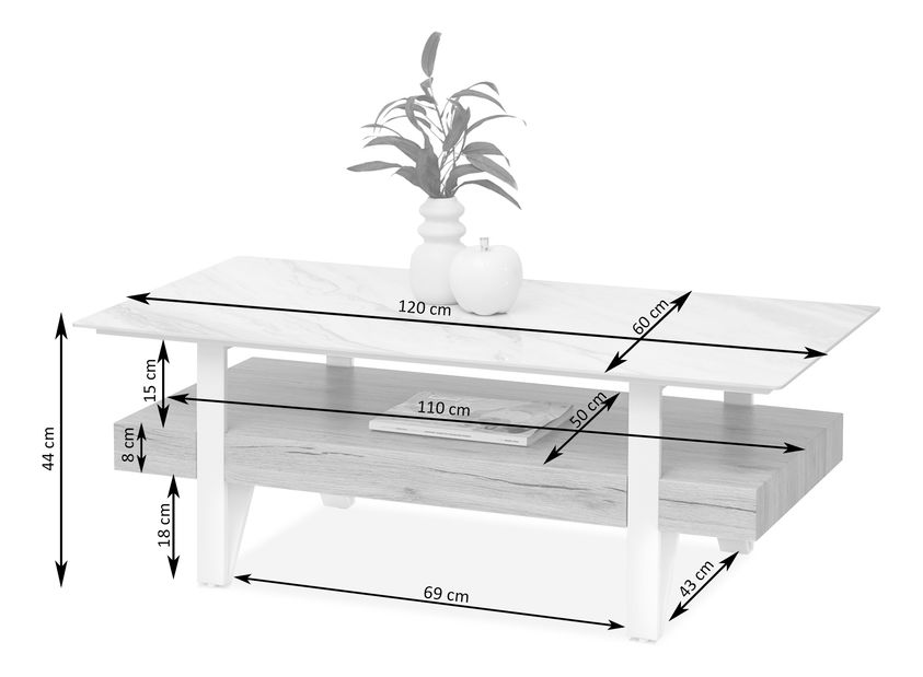 Konferenční stolek Bohac (šedý mramor + bílá)