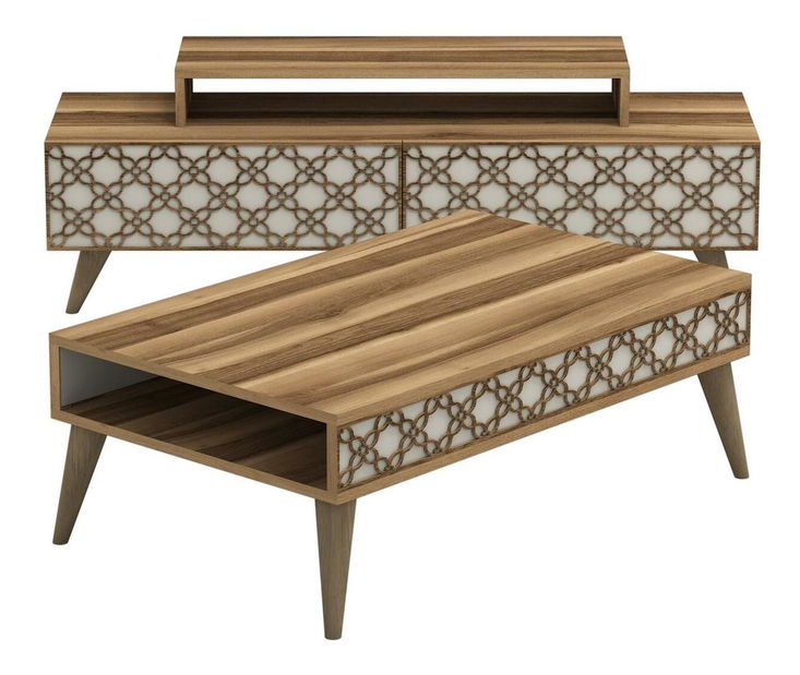 Sestava nabytku do obývacího pokoje Clementine (ořech + krémová)