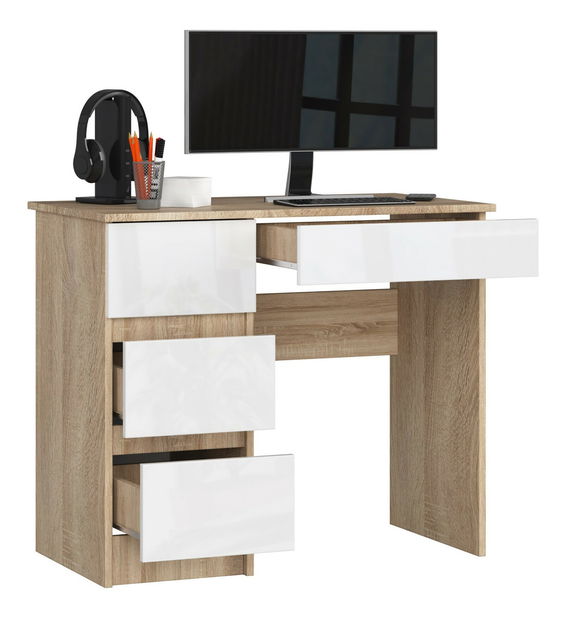 PC stolek Benicio II (dub sonoma + bílý lesk) (L)