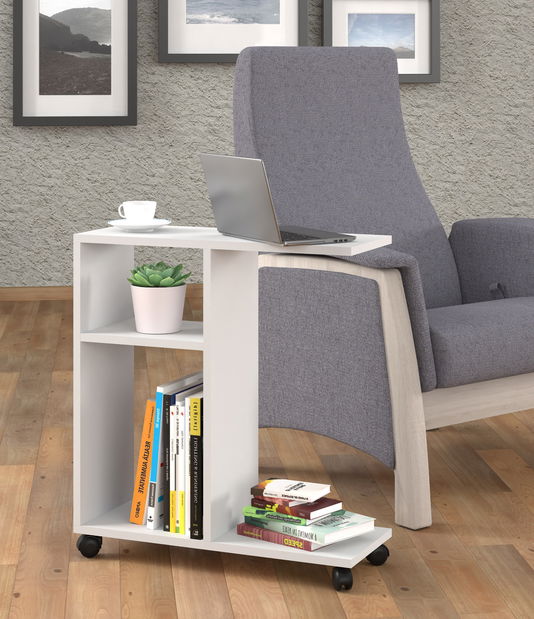 Příruční stolek na kolečkách Tros (bílá)