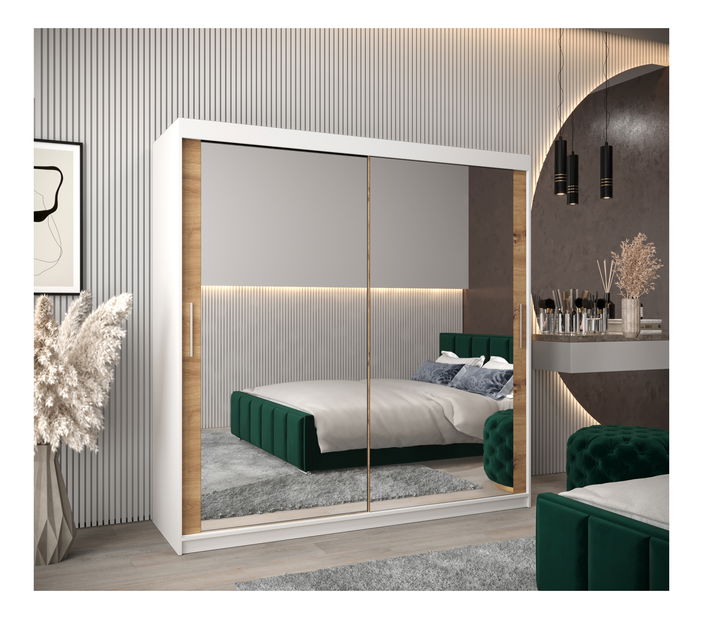 Šatní skříň 200 cm Toki 3 (Bílá matná + Dub artisan)