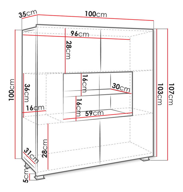 Vitrína Brenali BR01 (bílá + bílý lesk) (osvětlení led modré)