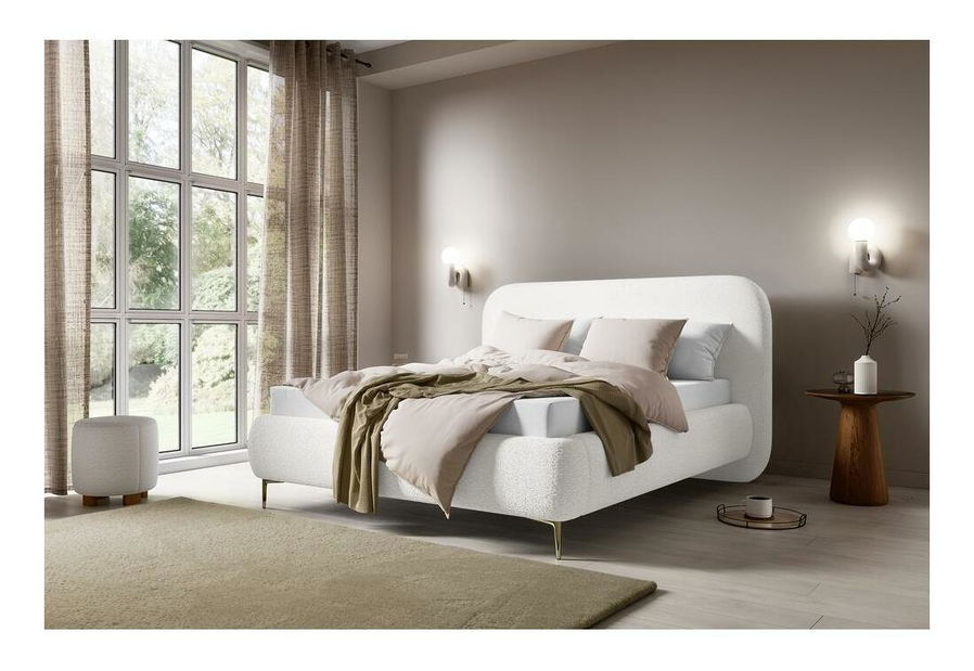 Manželská postel 180 cm Mononoke (s roštem) (krémová + zlatá)