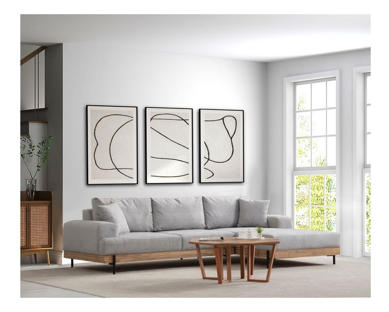 Rohová sedačka Etorella (P) (šedá + dub)