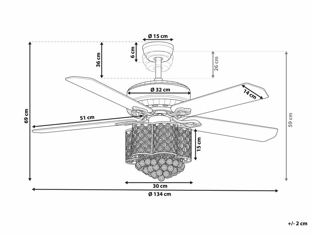 Stropní ventilátor se světlem Huaza (stříbrná)