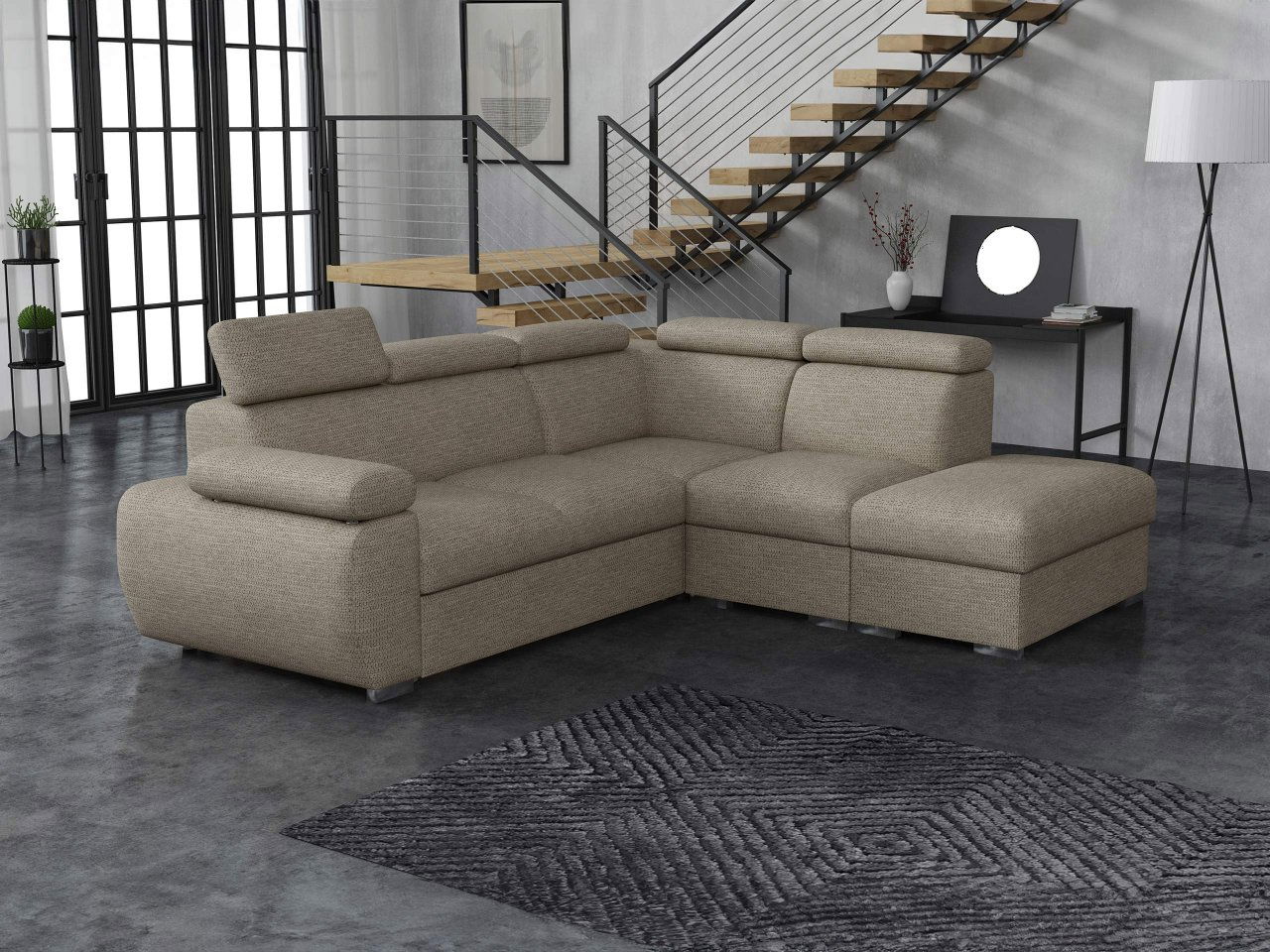 Rohová sedačka Gozo 2RR1P (světlohnědá) (s úl. prostorem) (P)