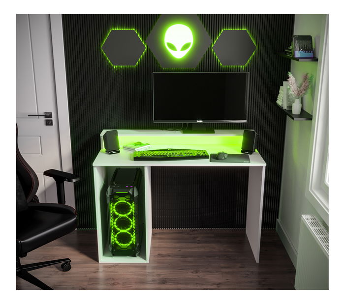 Herní PC stolek Garrick 2 (bílý) (s LED RGB osvětlením)
