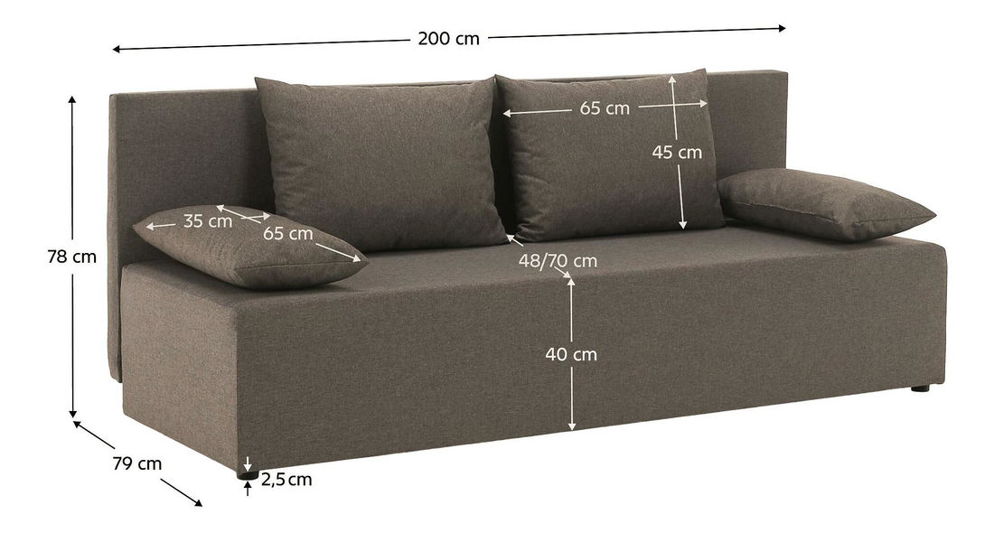 Rozkládací pohovka Elevo (hnědá) (s úl. prostorem)
